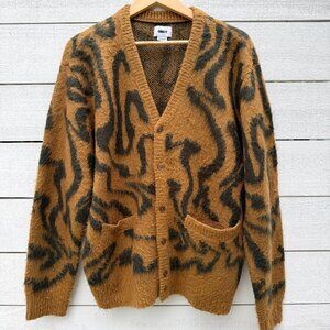 Men's OBEY animal print cardigan sweater, Size Large, brown